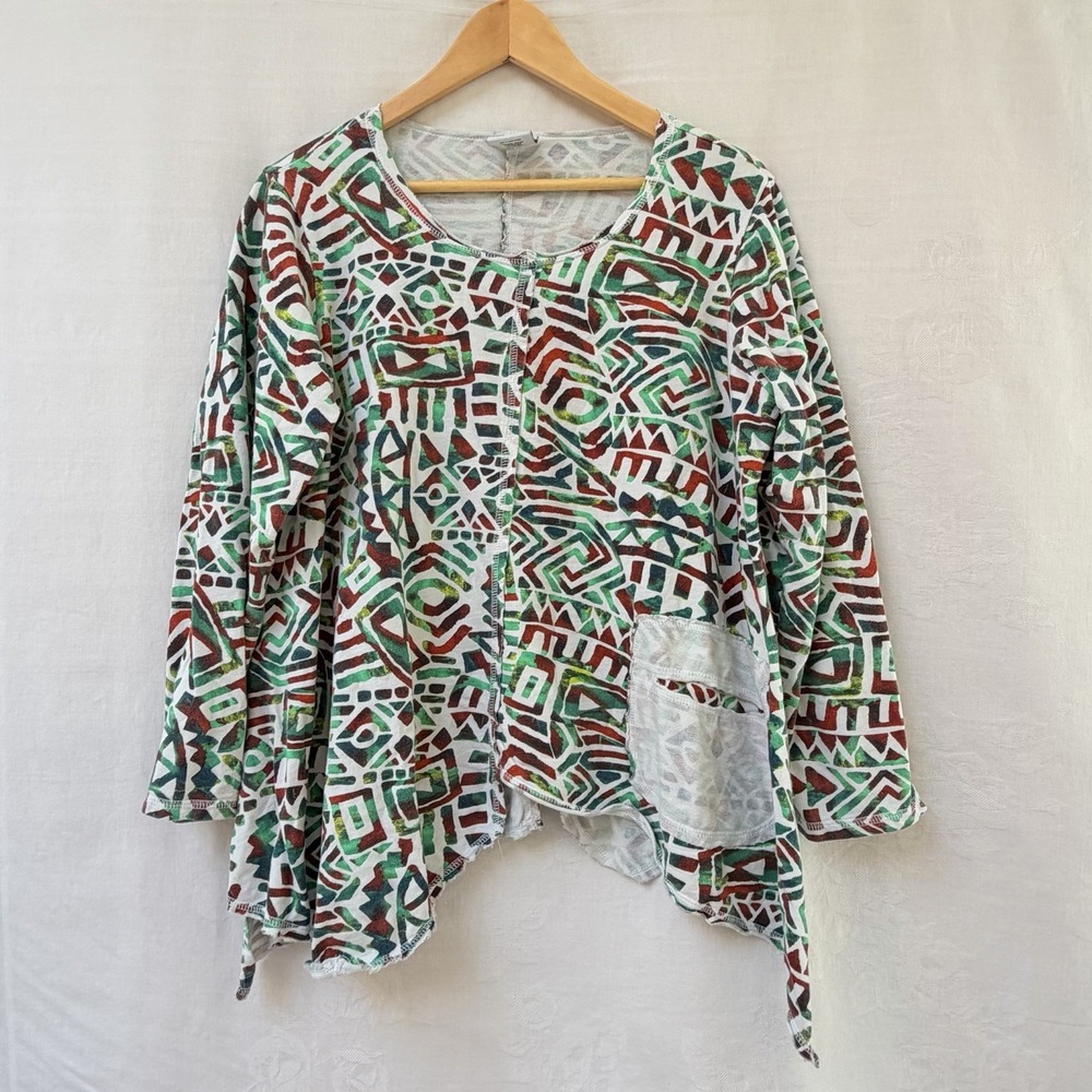 CMC Color Me Cotton Womens Large Short Sleeve Top Blouse USA Lagenlook Boho